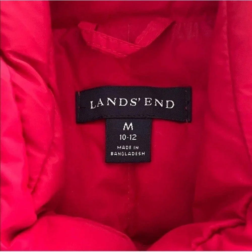 LANDS' END Puffer Vest Kids Youth Medium 10/12 Full Zip Quilted Snap Pockets Red - Picture 3 of 4